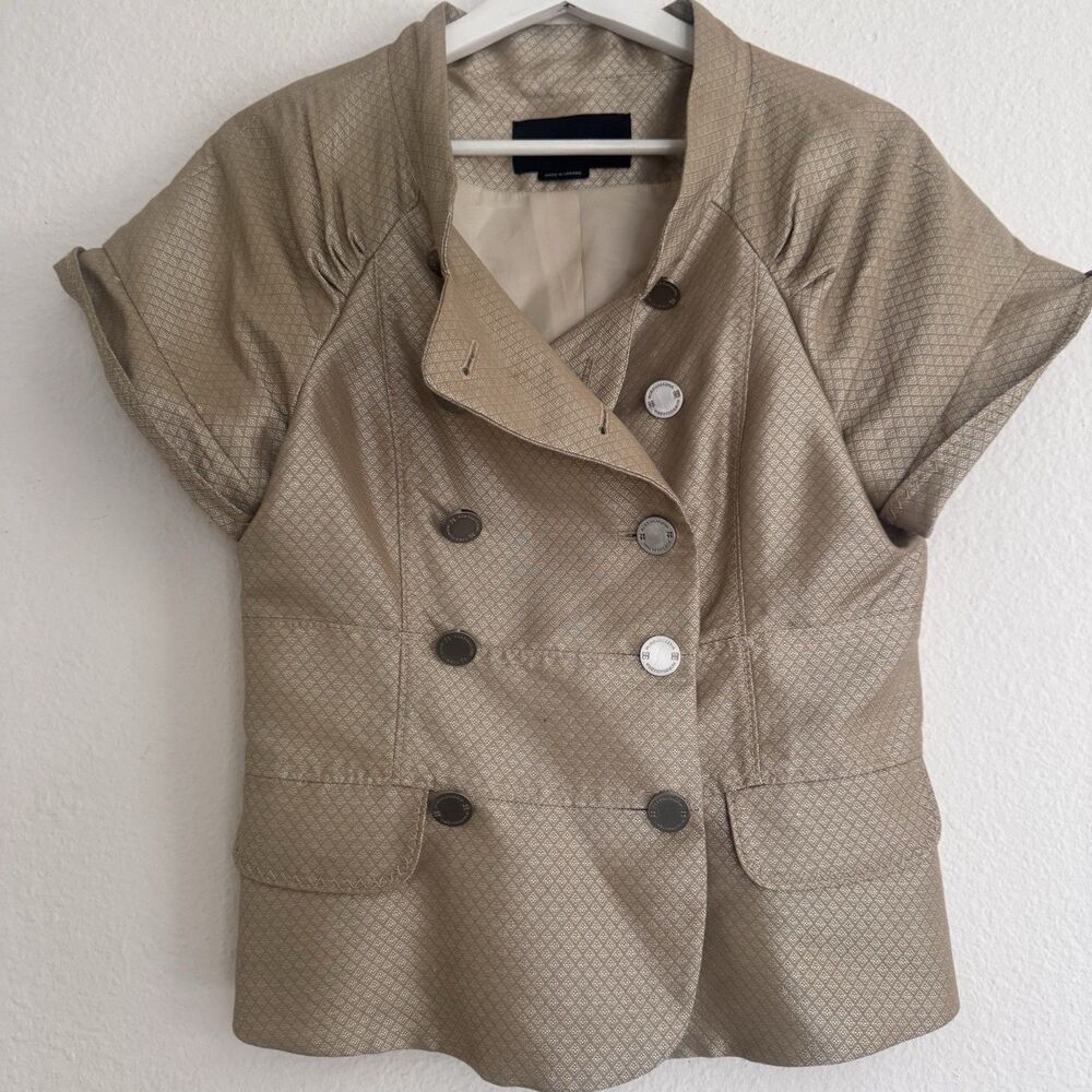BCBGMAXAZRIA Womens Gold Woven Suiting Double Breasted Jacket Fits Sz S/M - Picture 8 of 16